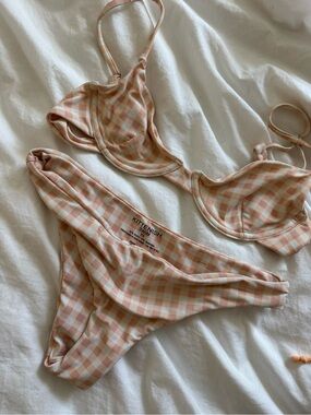 Kittenish Peach & Cream Gingham Underwire Bikini